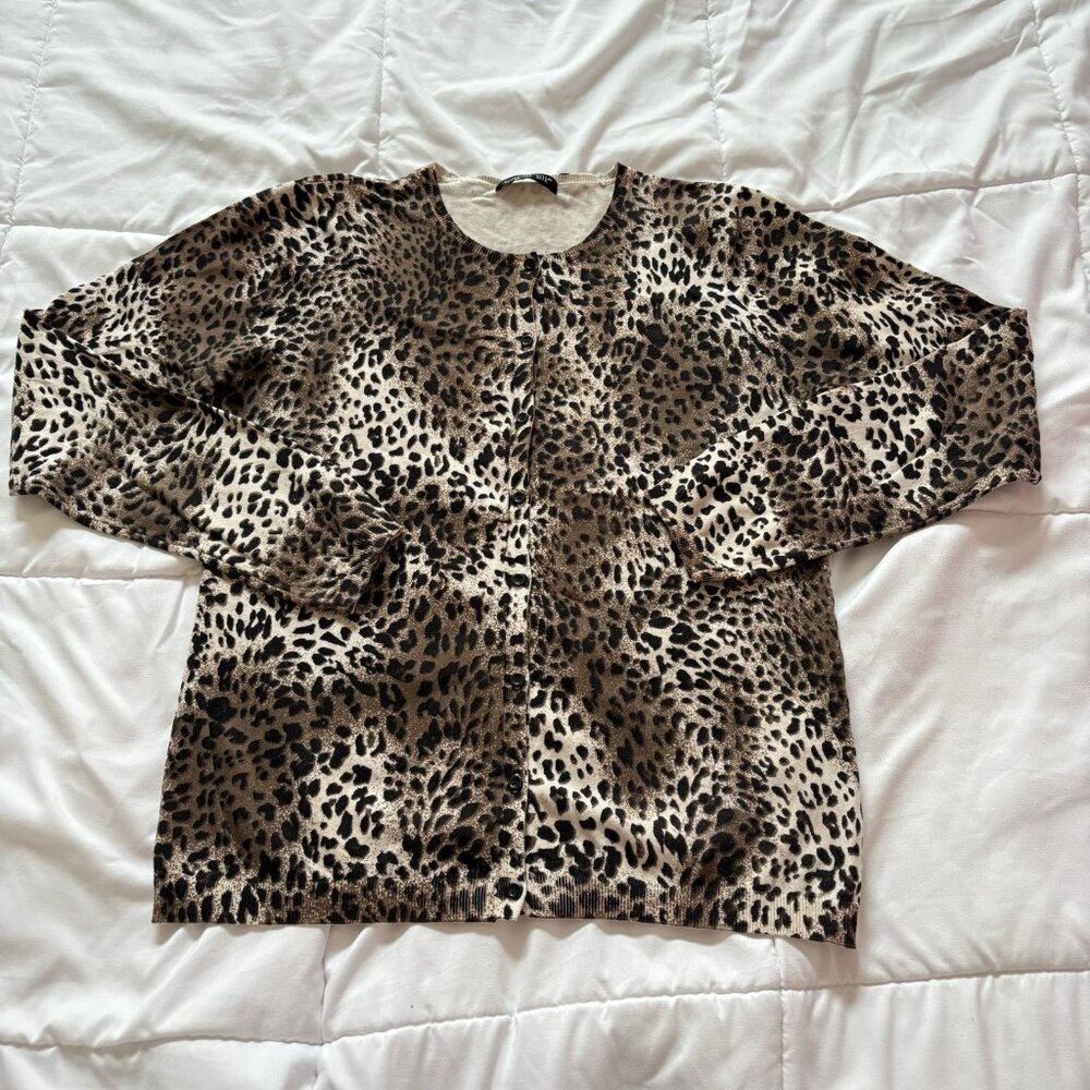 Vintage 90s Y2K Retro August‎ Silk Cheetah Print Cardigan Womens Brown Coquette
